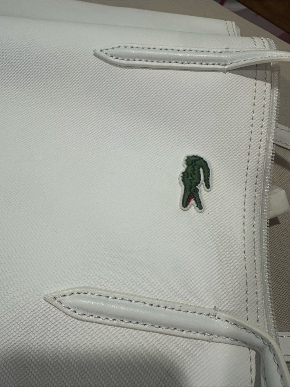 Lacoste White Tote with Green Crocodile Logo - Picture 3 of 12